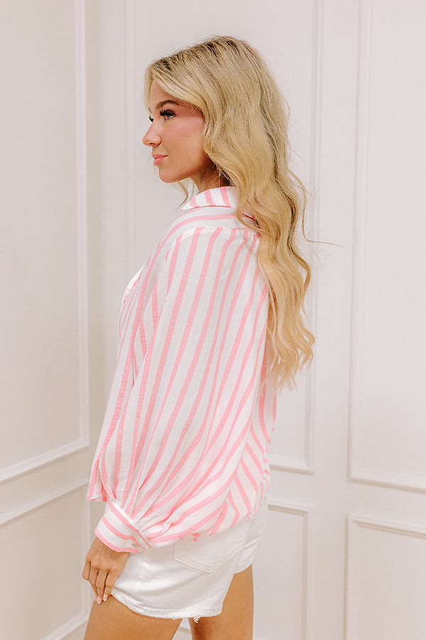 Nantucket Charm Stripe Button Up In Pink