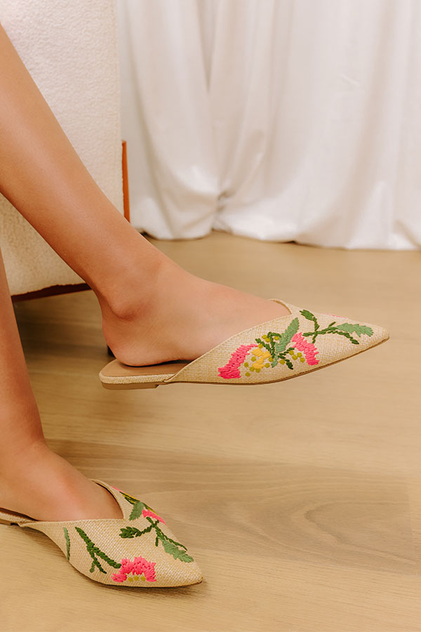 The Hazel Raffia Embroidered Flats