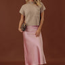 The Tiffany High Waist Satin Midi Skirt in Pink Image - 1