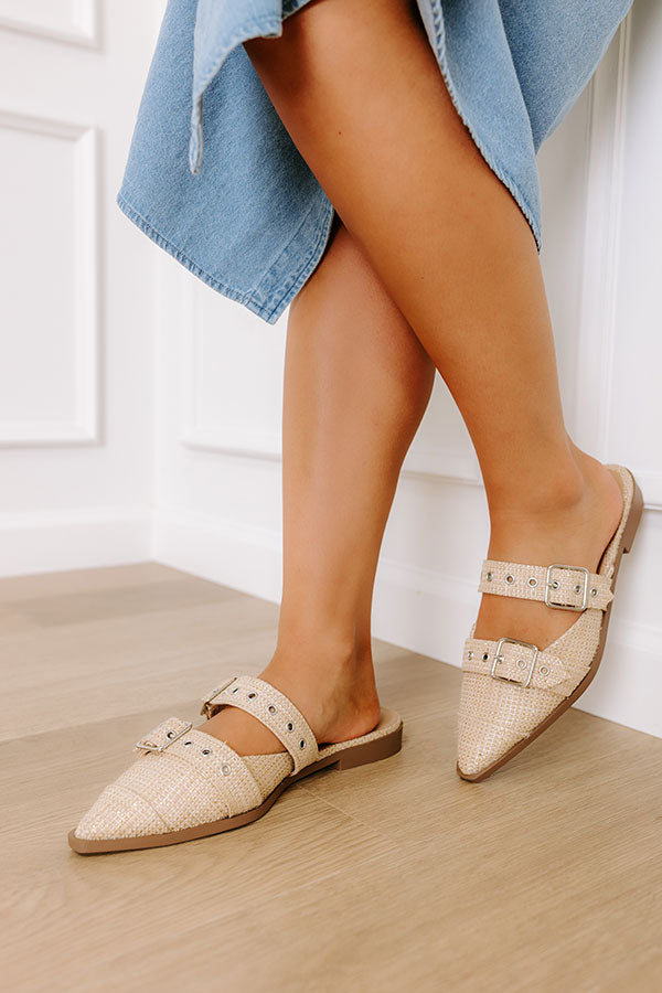 The Adaline Raffia Woven Flats in Natural