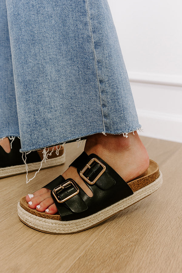 The Sydney Faux Leather Sandal in Black