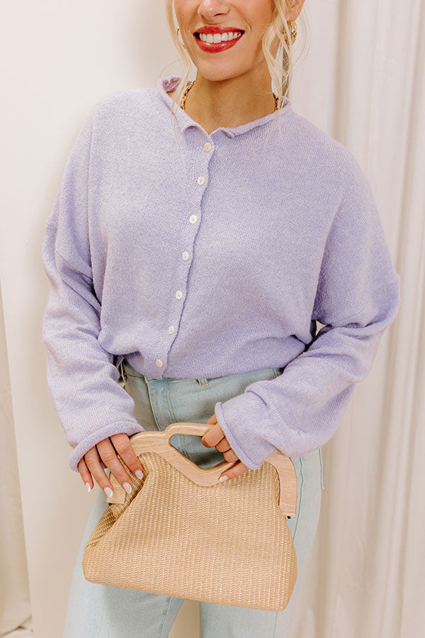 Coffee Shop Cutie Knit Cardigan in Lavender