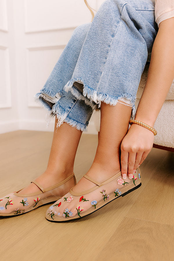 The Violet Mesh Embroidered Flats in Natural