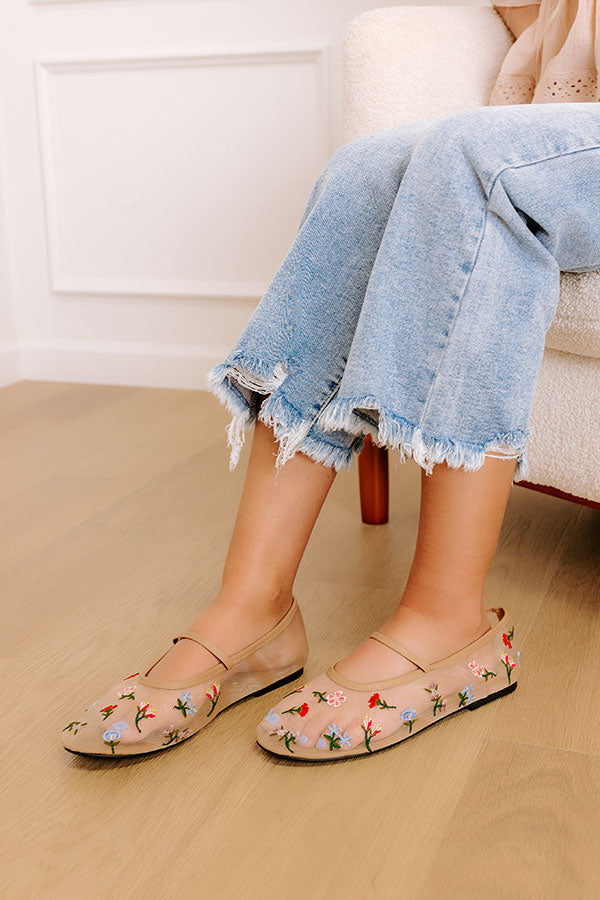 The Violet Mesh Embroidered Flats in Natural