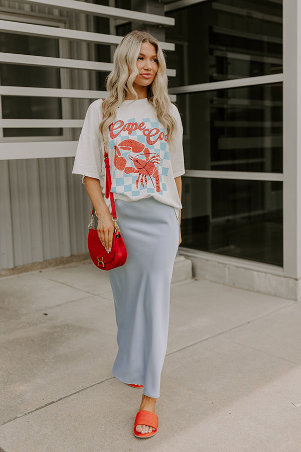 The Tiffany High Waist Satin Midi Skirt in Sky Blue