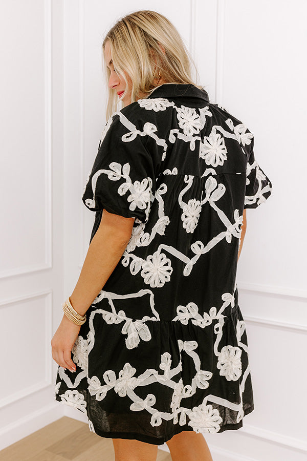 Floral Statement Embroidered Mini Dress in Black