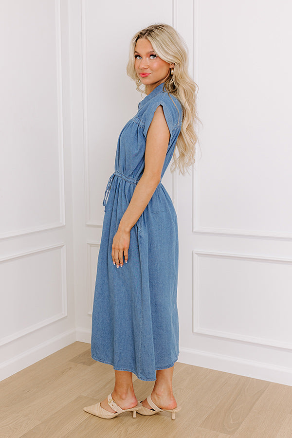 Honeysuckle Dreams Chambray Midi Dress S / denim medium wash Honeysuckle Dreams Chambray Midi Dress S / denim medium wash
