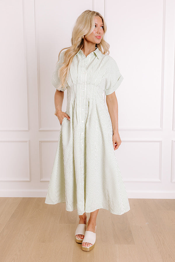 Sunlit Stroll Stripe Maxi Dress in Sage