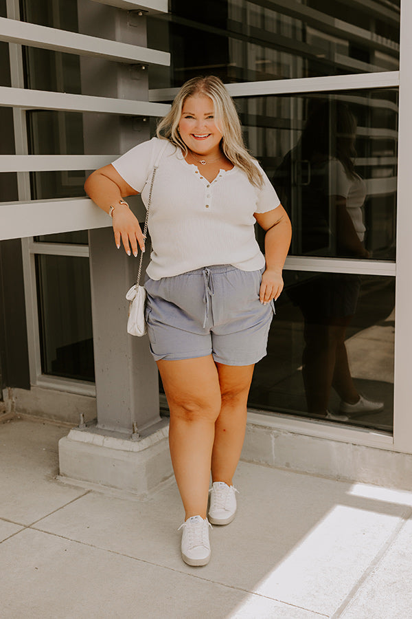 Cafe Hangout Ribbed Henley Top in Ivory Curves Image - 3