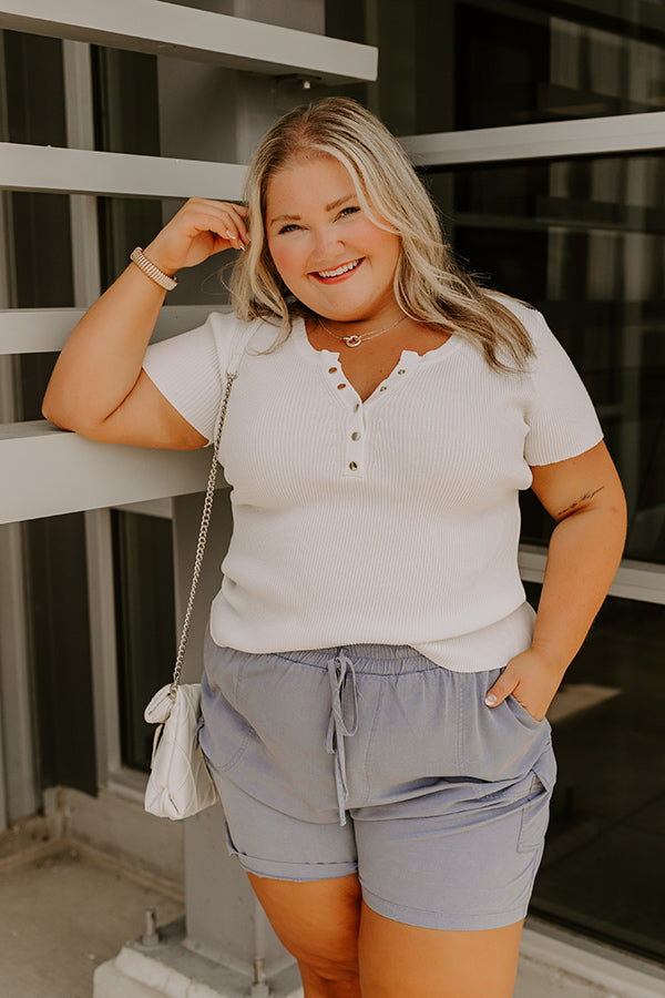 Cafe Hangout Ribbed Henley Top in Ivory Curves Image - 2