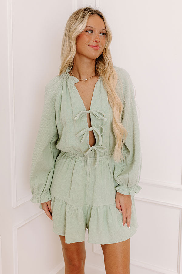 Spring Fling Front Tie Romper Mint