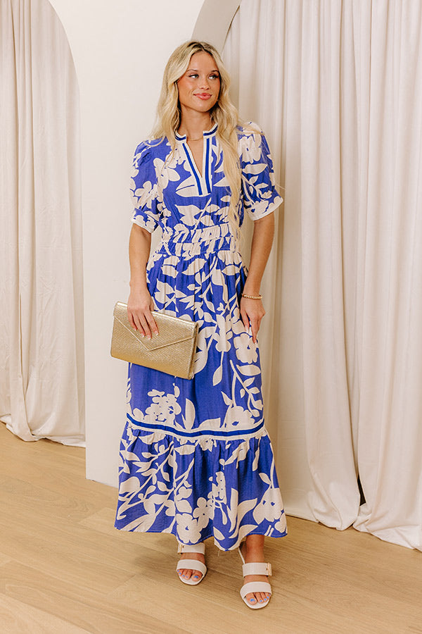 Whimsical Days Floral Midi Dress in Royal Blue