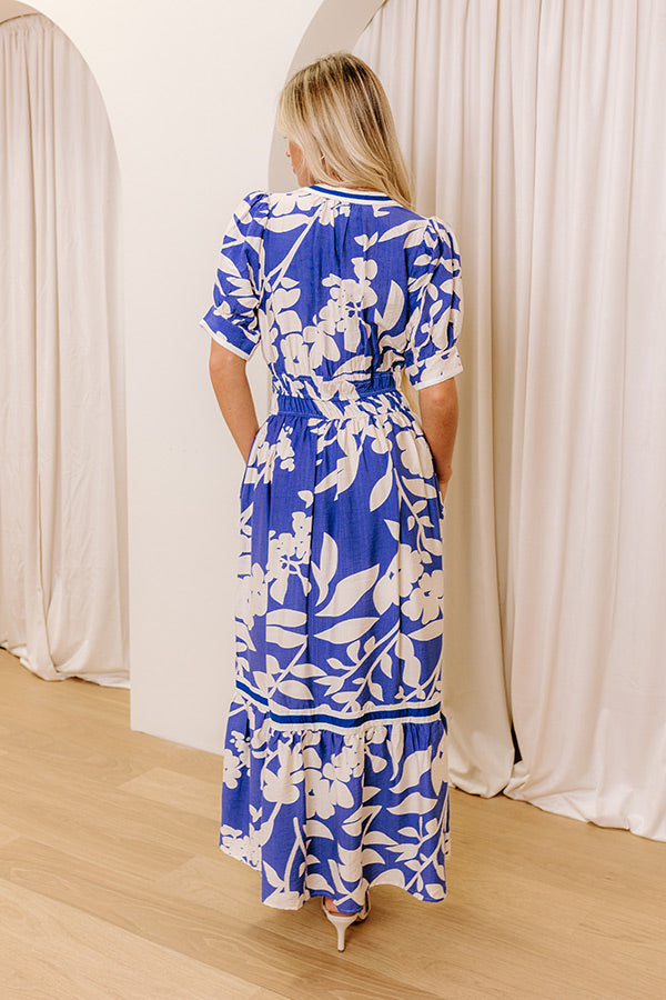 Whimsical Days Floral Midi Dress in Royal Blue