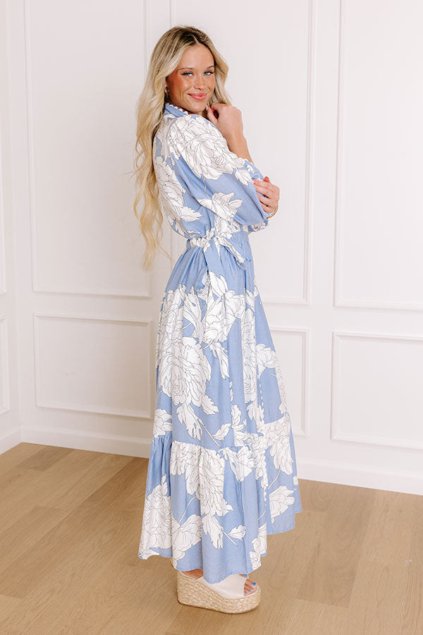 Bistro Bound Floral Midi Dress in Sky Blue