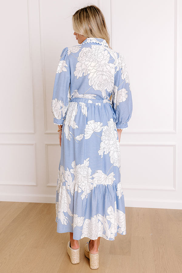 Bistro Bound Floral Midi Dress in Sky Blue