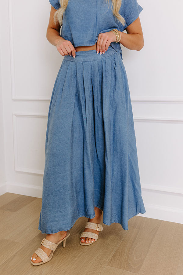 Farmers Market Stroll High Waist Chambray Midi Skirt