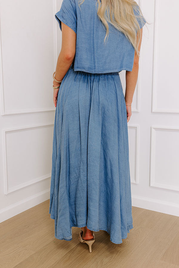 Farmers Market Stroll High Waist Chambray Midi Skirt