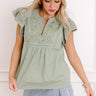Farmers Market Cutie Embroidered Chambray Top in Sage Image - 1