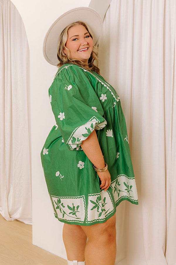 Picture Perfect Floral Mini Dress in Kelly Green Curves