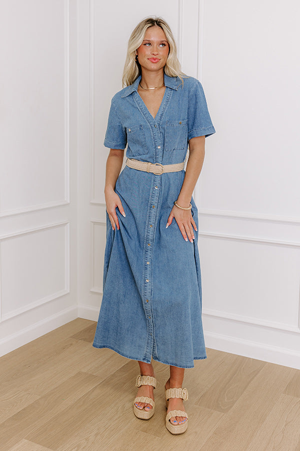 Barcelona Sun Chambray Button Down Midi Dress S / Denim Medium Wash Barcelona Sun Chambray Button Down Midi Dress S / Denim Medium Wash