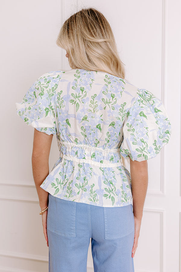 Honeysuckle Dreams Floral Top in Sky Blue