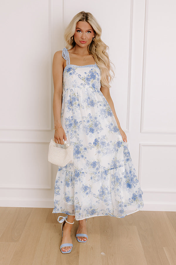 Countryside Estates Floral Maxi Dress in Sky Blue