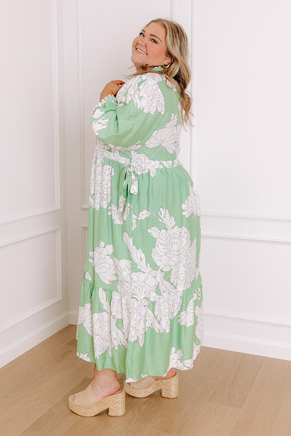 Bistro Bound Floral Midi Dress in Seaglass Curves