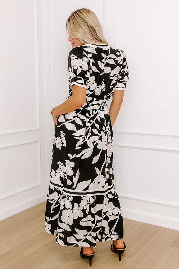 Whimsical Days Floral Midi Dress in Black