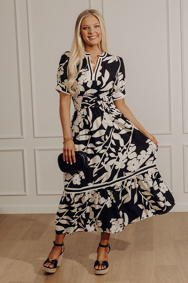 Whimsical Days Floral Midi Dress in Black Image - 1