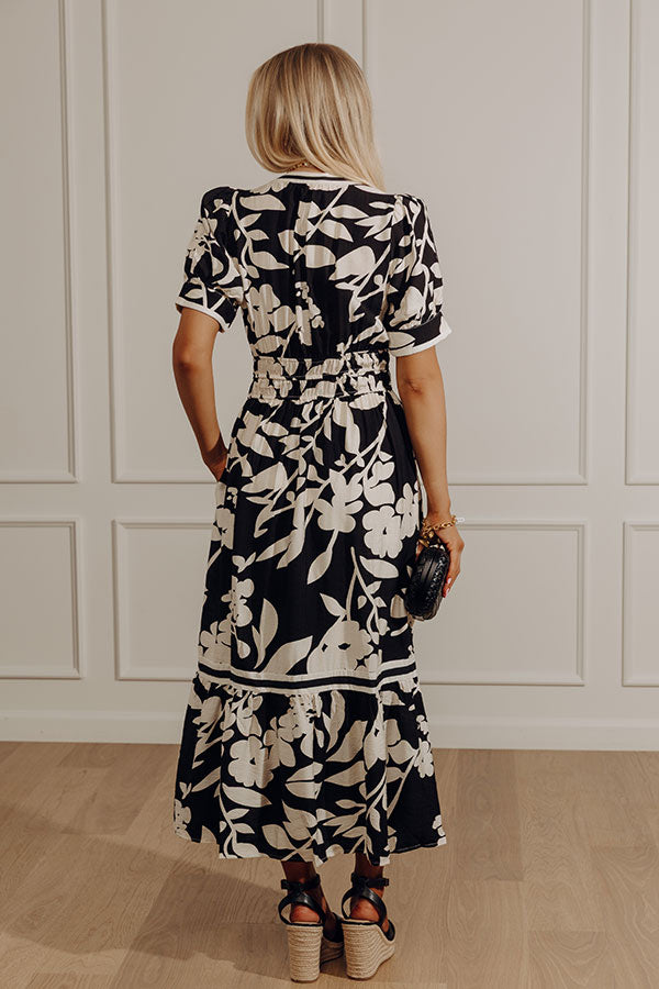 black flower midi dress Whimsical Days Floral Midi Dress in Black S / Black