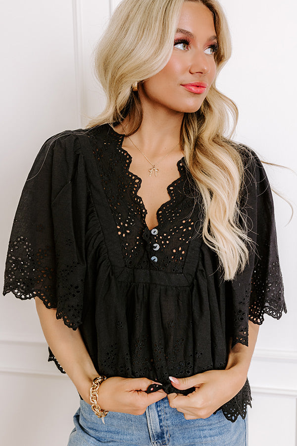 Sun-kissed Serenade Eyelet Top in Black