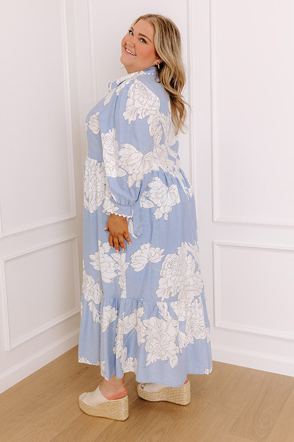 Bistro Bound Floral Midi Dress in Sky Blue Curves