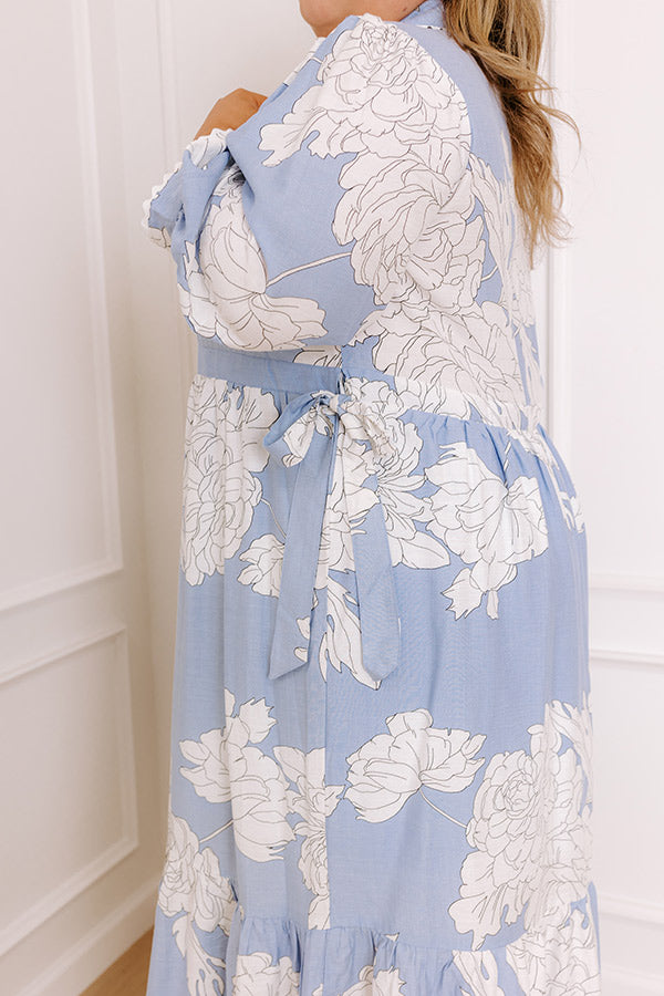 Bistro Bound Floral Midi Dress in Sky Blue Curves