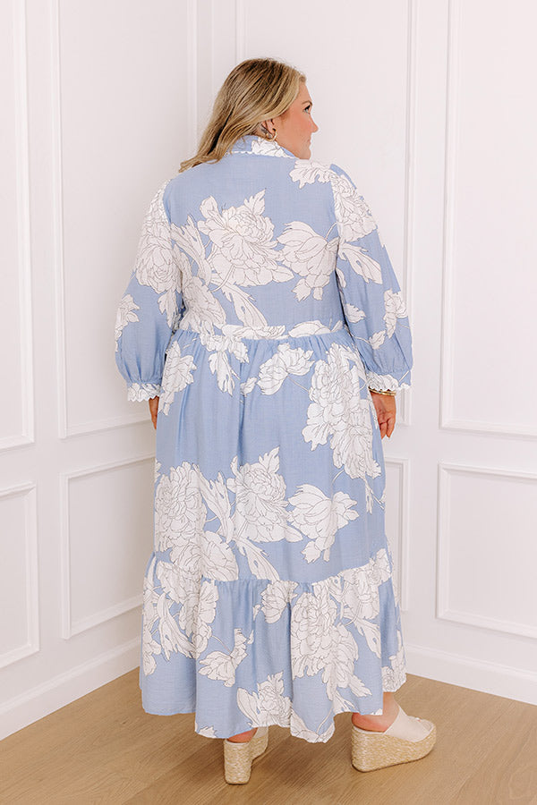 Bistro Bound Floral Midi Dress in Sky Blue Curves