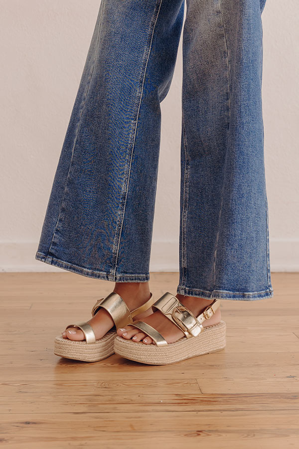 The Valeria Faux Leather Espadrille in Gold Image - 1