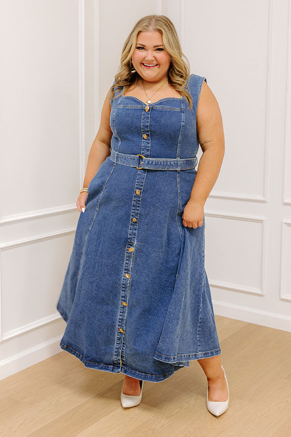 Downtown Stroll Denim Maxi Dress Curves