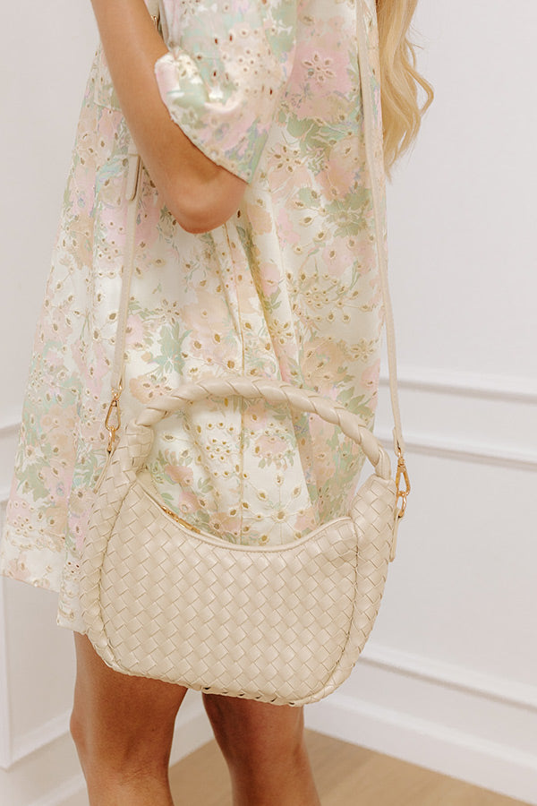 The Avery Faux Leather Woven Purse in Cream