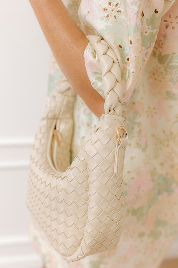 The Avery Faux Leather Woven Purse in Cream