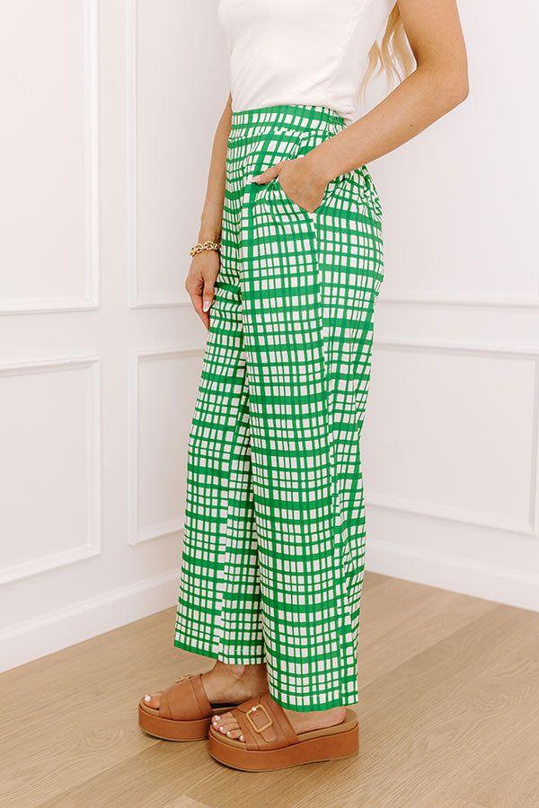 The Madison High Waist Plaid Pants in Green