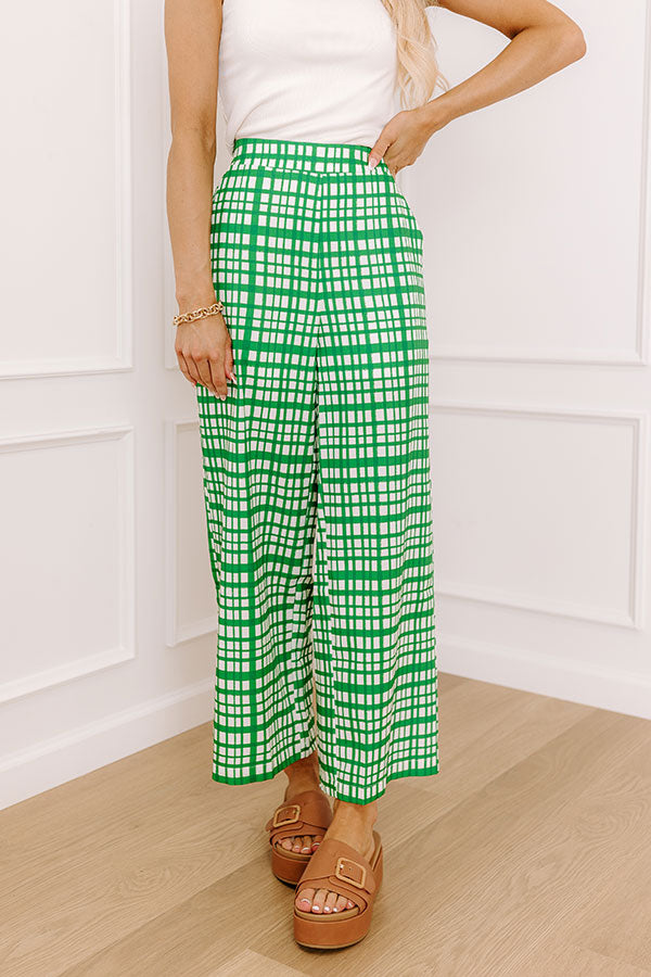 The Madison High Waist Plaid Pants in Green   