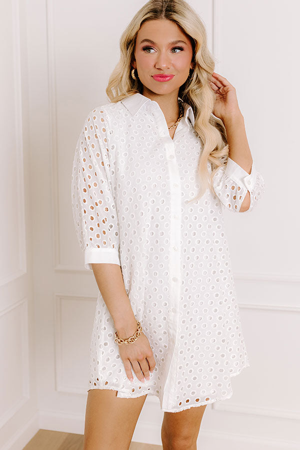 Feeling Posh Eyelet Mini Dress in White