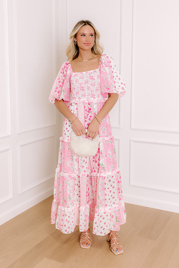 Floral Galore Smocked Maxi Dress in Pink