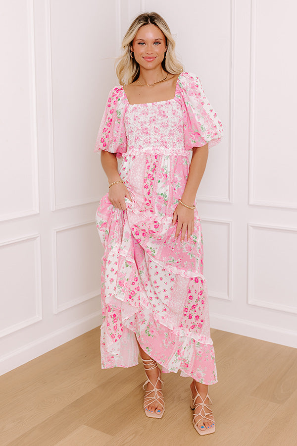 Floral Galore Smocked Maxi Dress in Pink