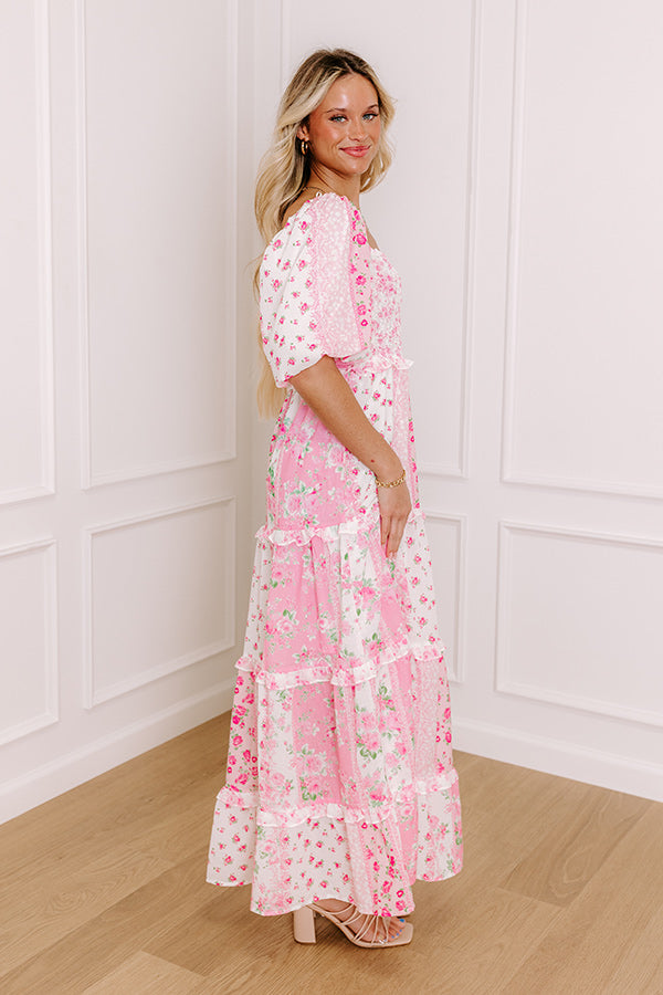 Floral Galore Smocked Maxi Dress in Pink