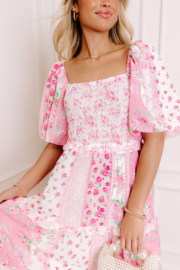 Floral Galore Smocked Maxi Dress in Pink