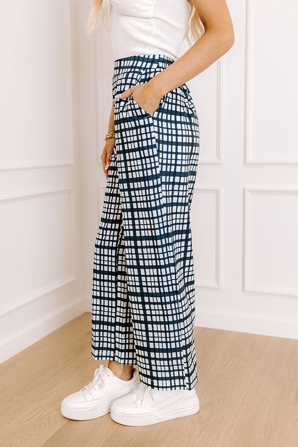 The Madison High Waist Plaid Pants in Navy   