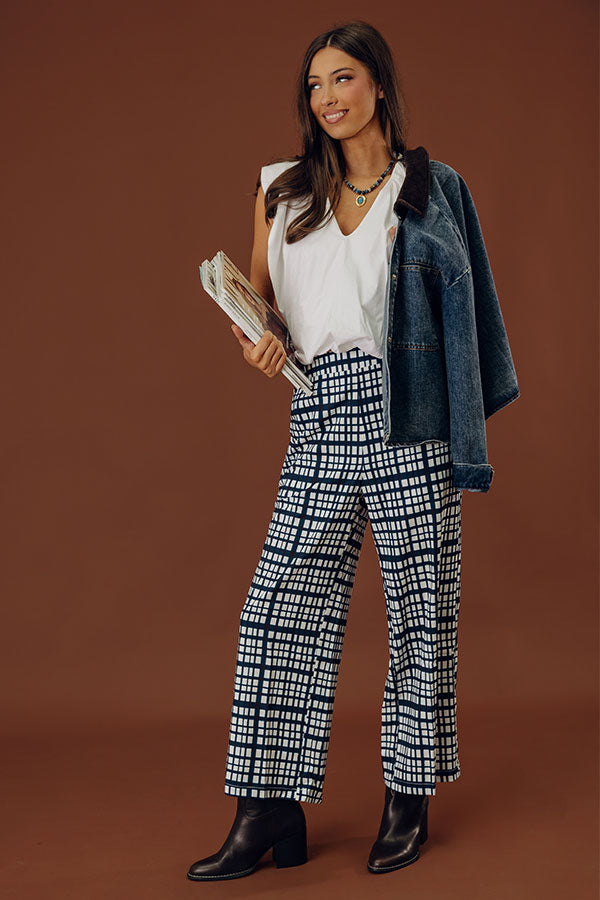 The Madison High Waist Plaid Pants in Navy Image - 1