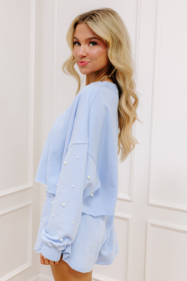 Feeling Chic Embellished Crop Sweatshirt in Baby Blue