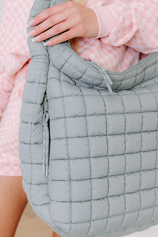 The Leda Quilted Puffer Tote in Sage