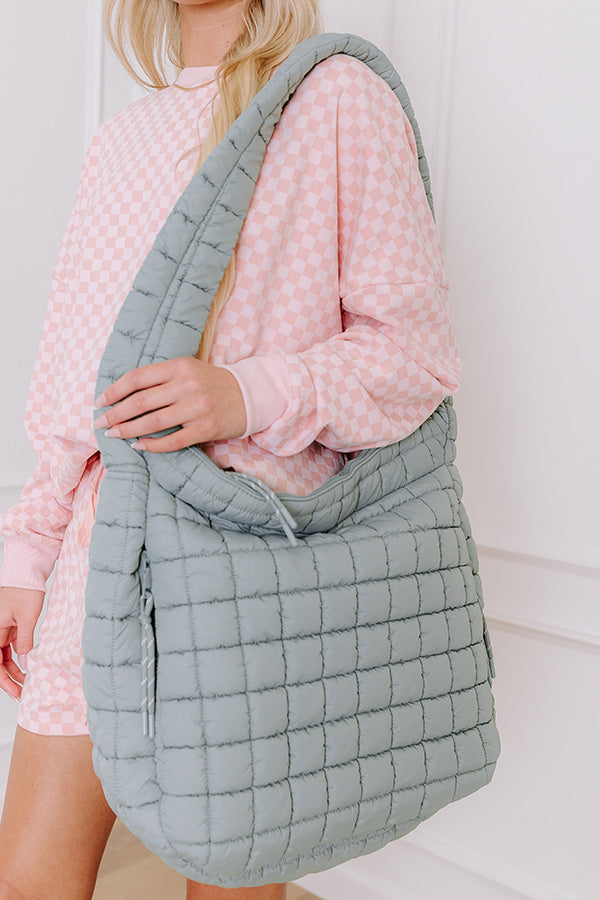 The Leda Quilted Puffer Tote in Sage